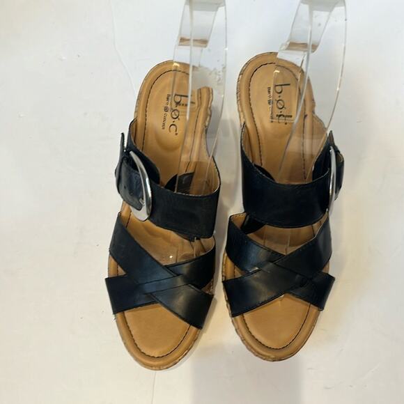 B.O.C Devona Leather Strap Cork Platform Wedge Slip on Mules Sandals Size 9 - Picture 2 of 9